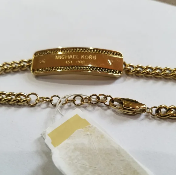 Michael Kors Bracelet Logo Plaque Chain Link Rose Gold Plate Stainless Steel NWT - Picture 6 of 15